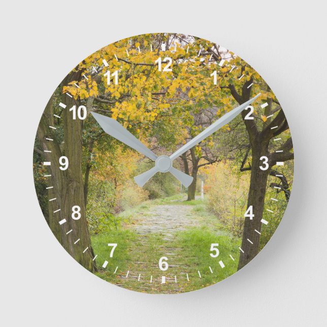 Pathway in Autumn Round Clock (Front)