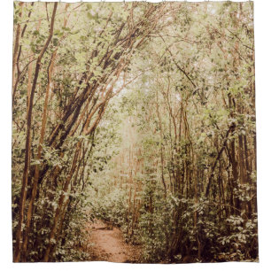 PATHWAY SURROUNDED WITH TALL AND GREEN TREES SHOWER CURTAIN