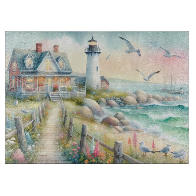 Pathway to the Lighthouse Coastal Cottage Cutting Board (Front)