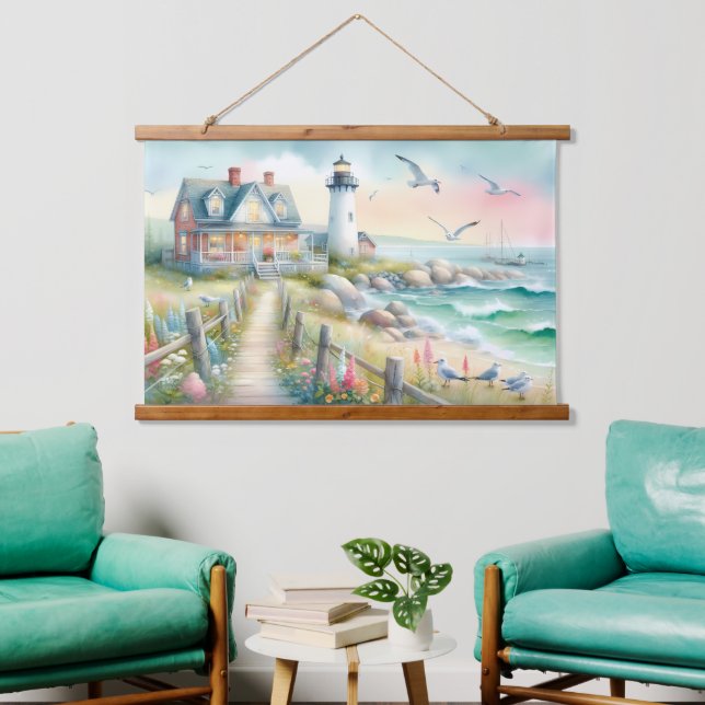 Pathway to the Lighthouse Coastal Cottage Hanging Tapestry (Living Room)