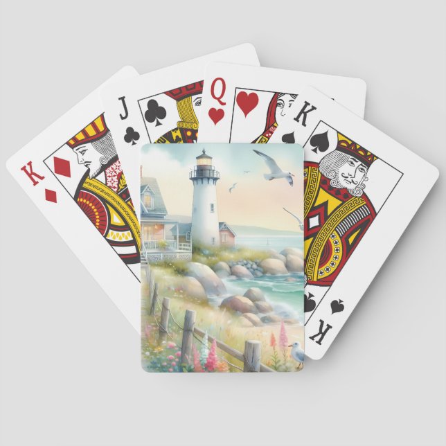 Pathway to the Lighthouse Coastal Cottage Playing Cards (Back)