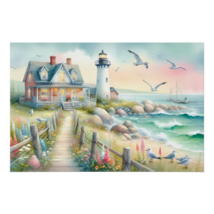 Pathway to the Lighthouse Coastal Cottage Poster