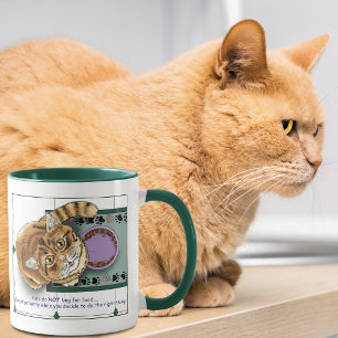 Patient Orange Funny Cat Food Humour Green White Mug