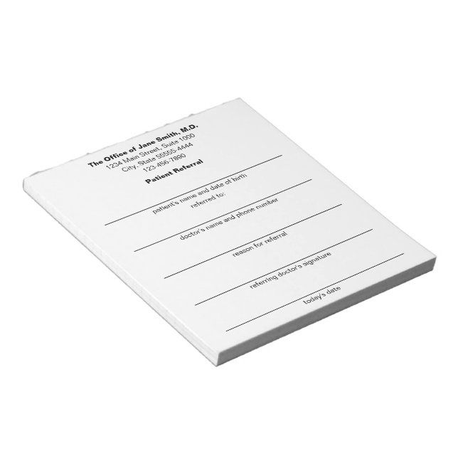 Patient Referral Form - Doctor's Office White Notepad (Angled)