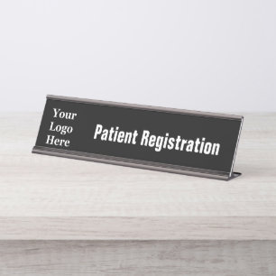 Patient Registration Black and White Branded Logo Desk Name Plate