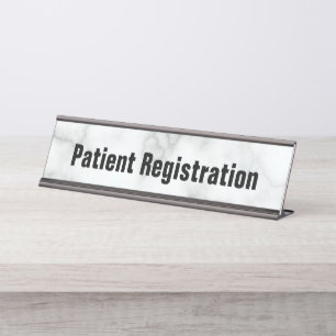 Patient Registration Elegant Faux White Marble Desk Name Plate