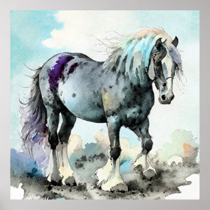 Patient Shire Horse Watercolour Poster