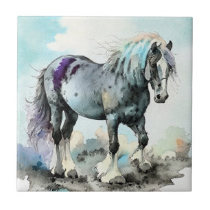 Patient Shire Horse Watercolour Tile