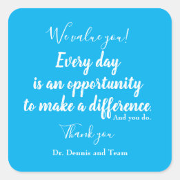 Patient Thank You Blue White Typography Square Sticker