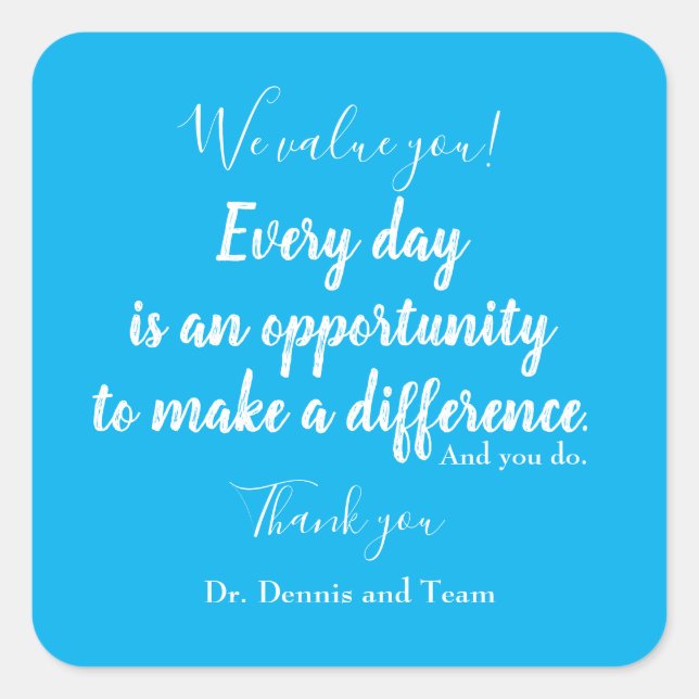 Patient Thank You Blue White Typography Square Sticker (Front)