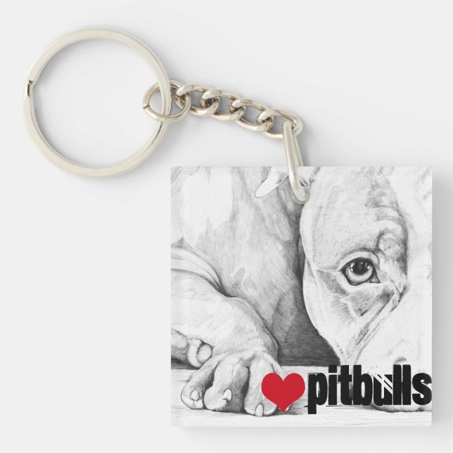 Patiently Waiting (heart pitbulls) Key Ring (Front)