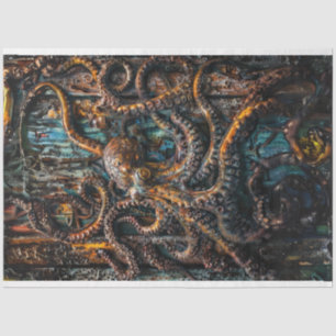Patina Blue Rust Octopus Decoupage  Tissue Paper
