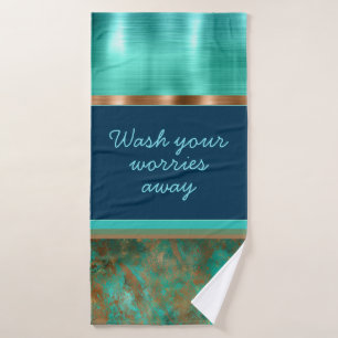 Patina - blue teal rusty custom text and Monogram  Bath Towel Set