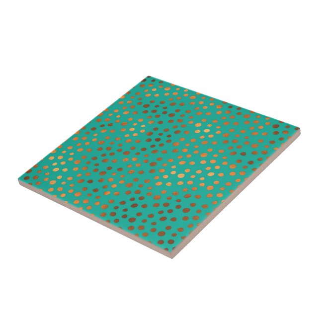 Patina Blue Turquoise Gold Metallic Foil Polka Dot Tile (Side)