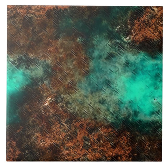Patina Copper Turquoise Rust Tile (Front)