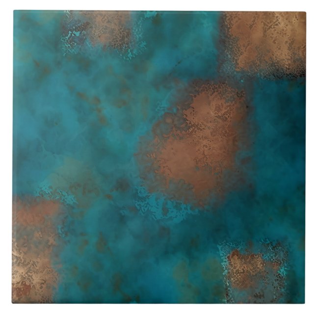 Patina Copper Turquoise Rust Tile (Front)
