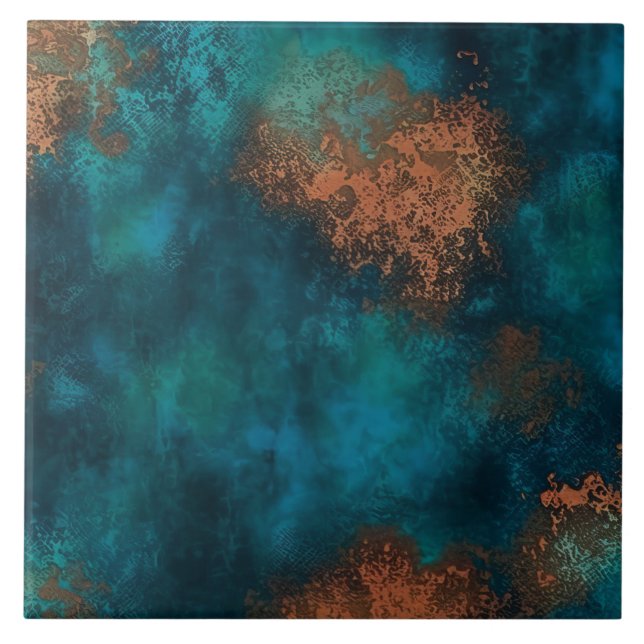 Patina Copper Turquoise Rust Tile (Front)