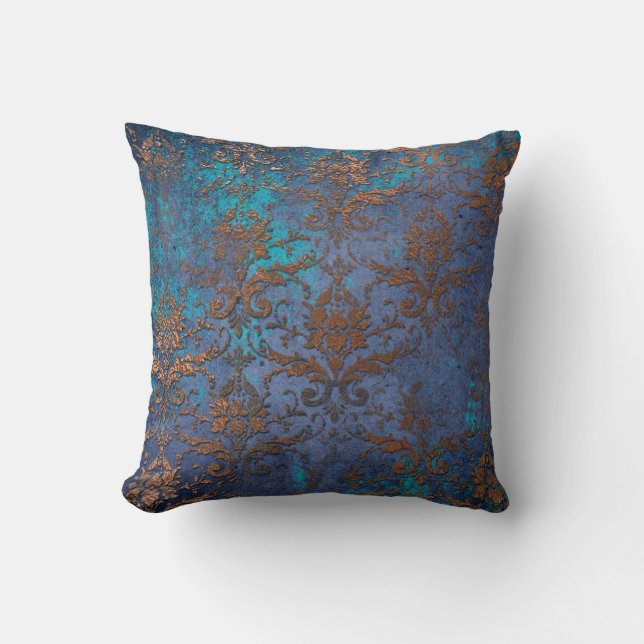 Patina Scroll Work Flowers on Purple Cushion (Front)