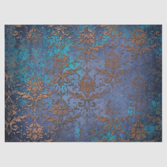 Patina Scroll Work Flowers on Purple Decoupage Tissue Paper (Front)