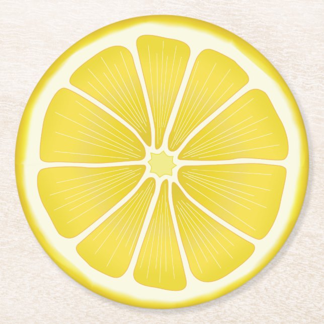 Patio Party Slice of Lemon Round Paper Coaster (Front)