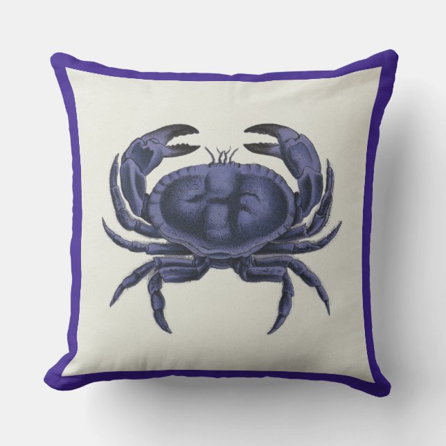 Patio Pillow Vintage Crab Nautical Blue (Front)