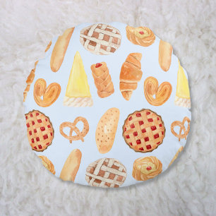 Patisserie French Bakery Pastry Bread Food Art Round Cushion