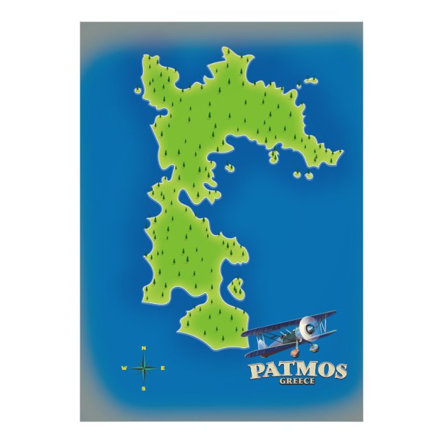 Patmos Greece island map Photo Print (Front)