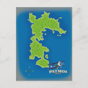 Patmos Greece island map Postcard