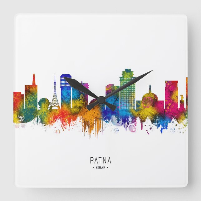 Patna Bihar Skyline Square Wall Clock (Front)