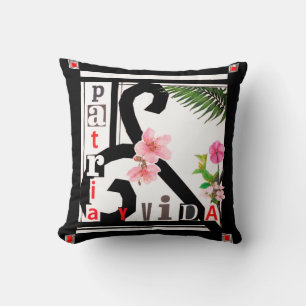 Patria y Vida Black Frame Pink Flowers Cushion