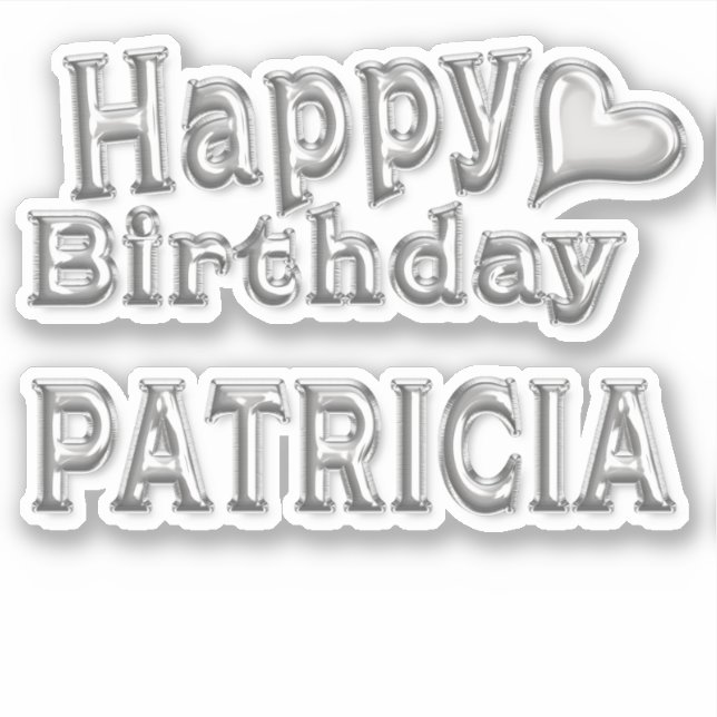 Patricia Happy Birthday silver sticker (Front)