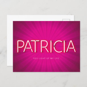 Patricia name in glowing neon lights postcard