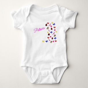 Patricia Name With Bunnies, Parrots, Baby Bodysuit