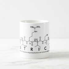 Mug featuring the name Patricia spelled out in the single letter amino acid code