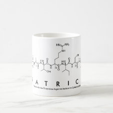 Mug featuring the name Patrick spelled out in the single letter amino acid code