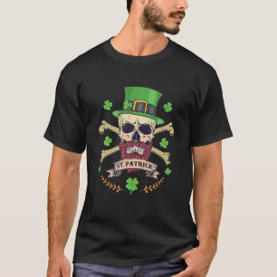 Patrick Skull Pirate Leprechaun Irish Luck Shamroc T-Shirt