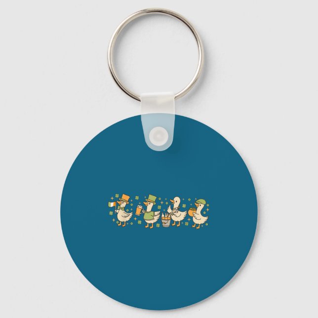 Patricks Day,funny Goose, Shamrock, Beer Gift Tee  Key Ring (Front)
