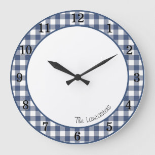 Patriot Blue Gingham Farmhouse Custom Clock w/Name