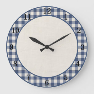 Patriot Blue Gingham Farmhouse Kitchen Wall Clock