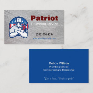 Patriot Contractor Plumbing Service Chrome Design Business Card
