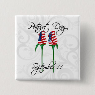 Patriot Day, Two American Flag Roses 15 Cm Square Badge