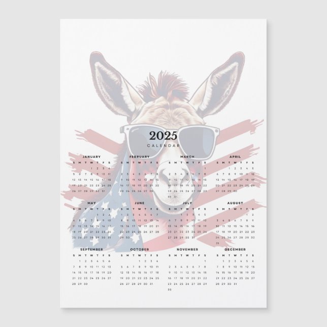 Patriot Donkey Red White Blue 2025 Magnet Calendar (Front)