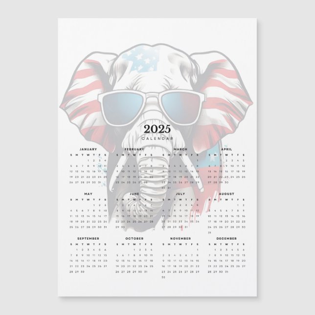 Patriot Elephant Red White Blue Magnetic Calendar (Front)