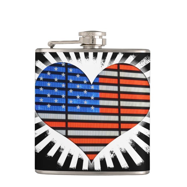 Patriot Heart American Flag Hip Flask (Front)