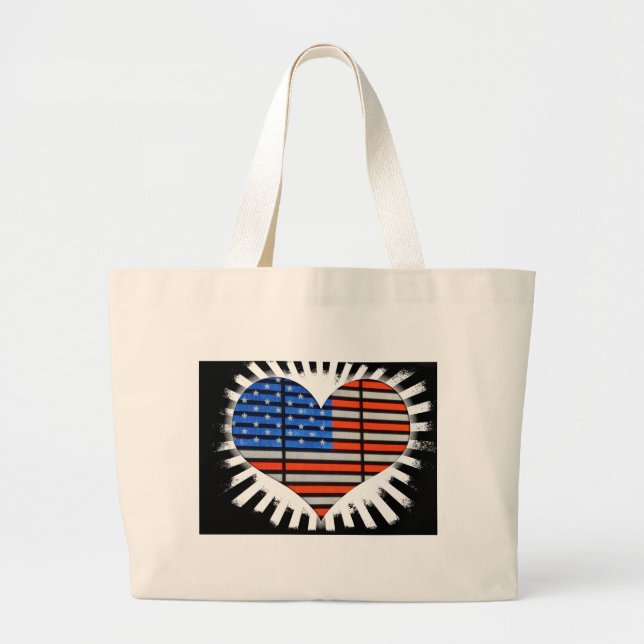 Patriot Heart American Flag Large Tote Bag (Front)