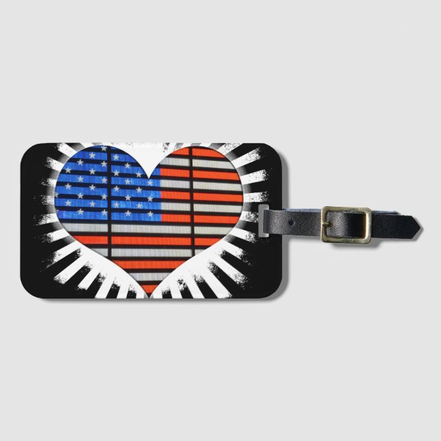 Patriot Heart American Flag Luggage Tag (Front Horizontal)