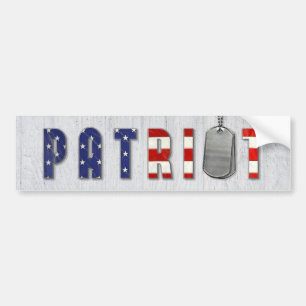 patriot military dog tags on wood bumper sticker