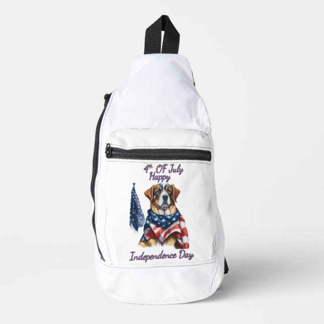 Patriot Pup in Stars and Stripes Independence Day Sling Bag (Front)