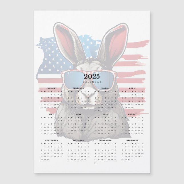 Patriot Rabbit Red White Blue 2025 Magnet Calendar (Front)