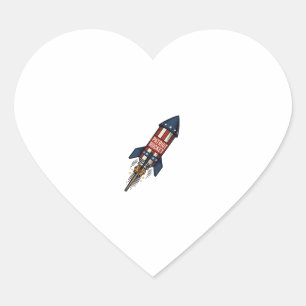 Patriot Rocket 4th of July Vintage Fireworks Desig Heart Sticker
